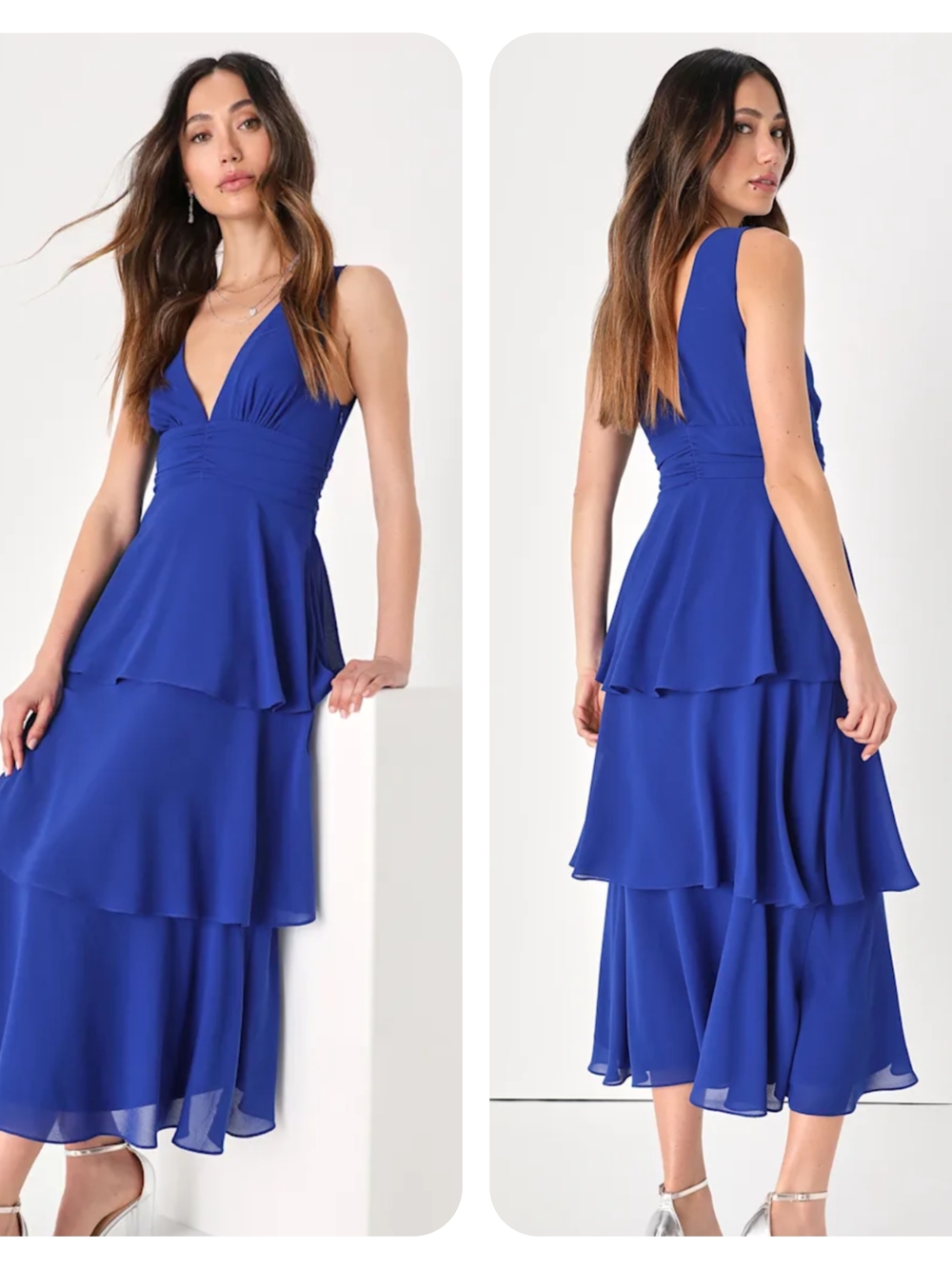 Lulus Celebrating Time Royal Blue Sleeveless Tiered V-Neck Midi Dress Large